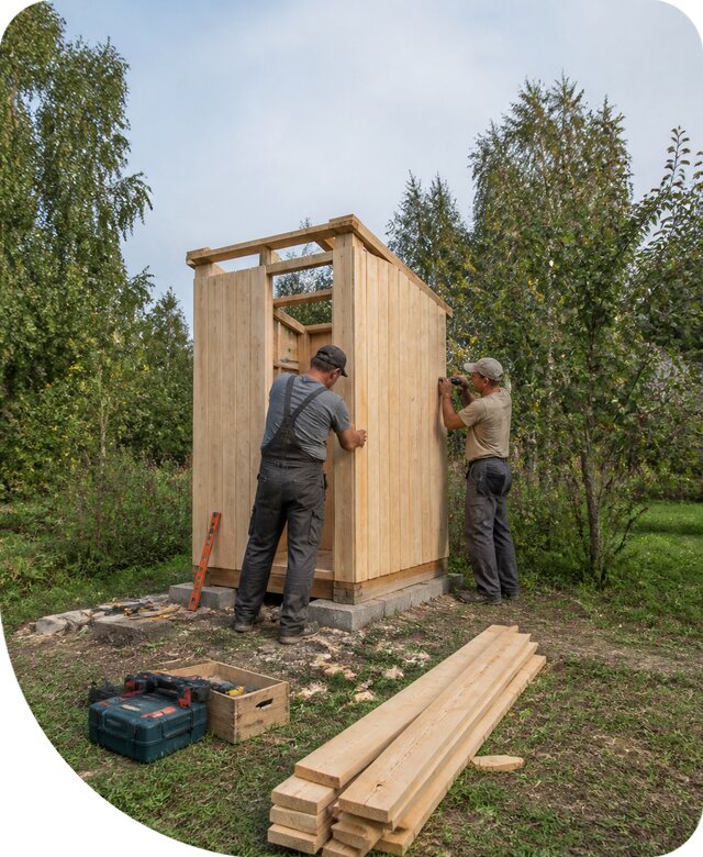 Строительство и монтаж дачного туалета под ключ в Малгобеке